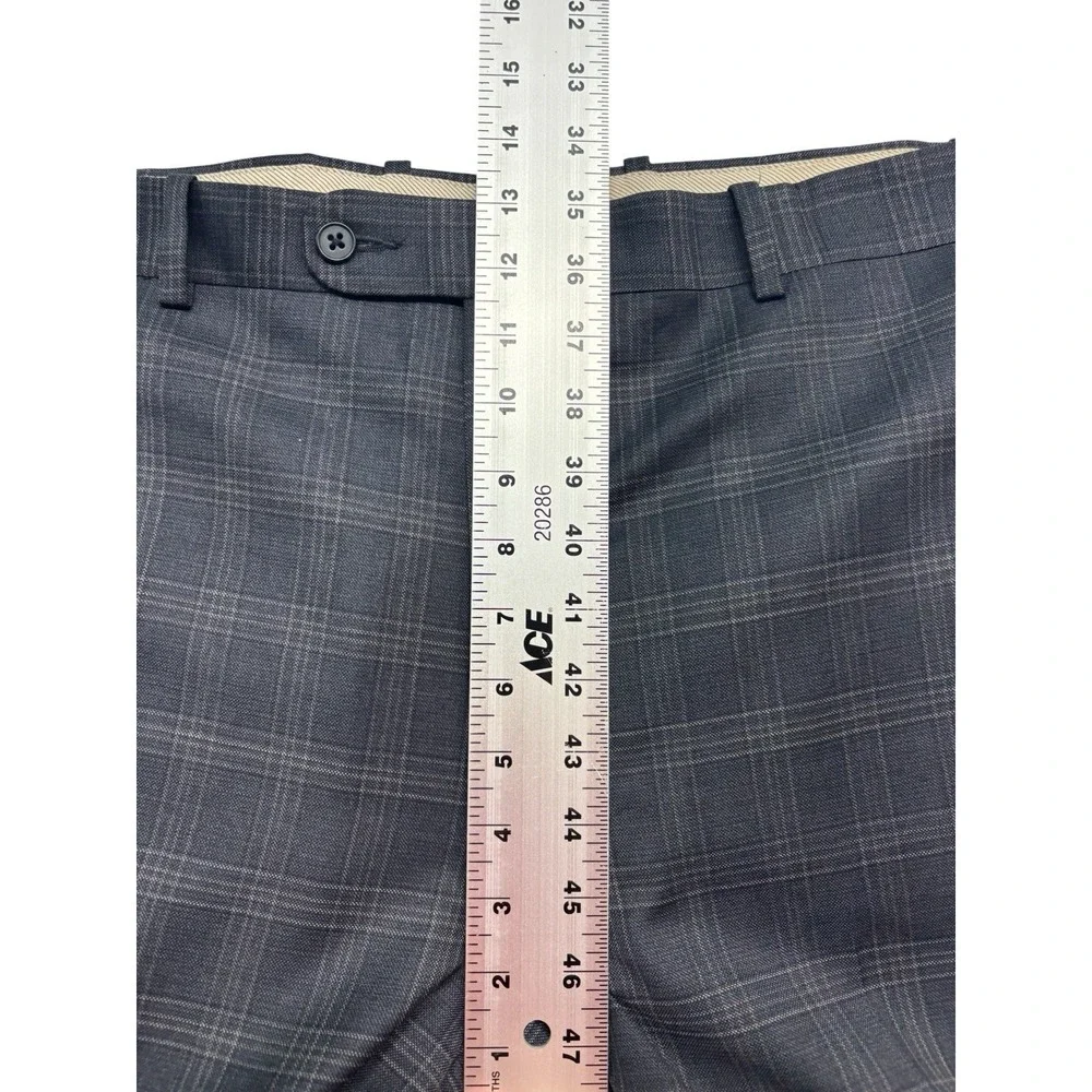 Di Milano 42x32 Blue Gray Plaid Dress Suit Pants Trousers Wool Flat‎ Front Mens